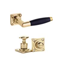 De Oude Deurklink Deurklink klassiek geveerd, messing gelakt, WC slot, vierkant - thumbnail