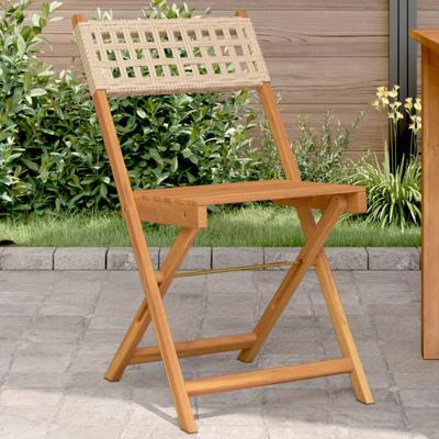 Tuinstoelen 4 st inklapbaar poly rattan en massief hout beige