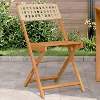 Tuinstoelen 4 st inklapbaar poly rattan en massief hout beige - thumbnail