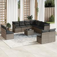 11-delige Loungeset met kussens poly rattan grijs - thumbnail