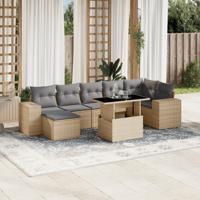 8-delige Loungeset met kussens poly rattan beige - thumbnail