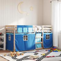 Stapelbed met gordijnen 90x200 cm massief grenenhout blauw - thumbnail
