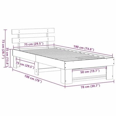 Bedframe met hoofdeinde Bruin 75 x 190 cm Massief grenenhout Bedframe met hoofdeinde Bruin 75 x 190 cm Massief grenenhout