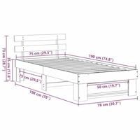 Bedframe met hoofdeinde Bruin 75 x 190 cm Massief grenenhout - thumbnail