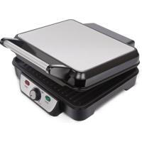 RVS Contactgrill Tosti Ijzer - Cool Touch Handgreep - Zwart/Zilver - thumbnail