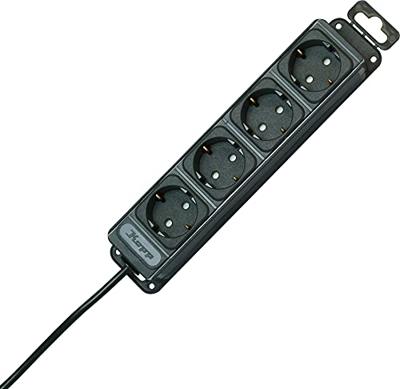 Kopp stekkerdoos 4 stopcontacten kinderveilig 1,4M snoer haakse stekker antraciet met bevestiging