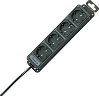 Kopp stekkerdoos 4 stopcontacten kinderveilig 1,4M snoer haakse stekker antraciet met bevestiging - thumbnail