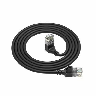ACT Zwarte 5 meter U/UTP CAT6A LSZH slimline patchkabel met RJ45 connectoren. recht naar 90° haaks