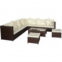 8-delige Loungeset met kussens poly rattan bruin - thumbnail