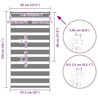 VidaXL Zebra rolgordijn 85x150 cm stofbreedte 80,9 cm donkergrijs VidaXL Zebra rolgordijn 85x150 cm stofbreedte 80,9 cm donkergrijs