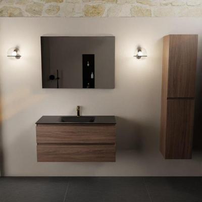MONDIAZ AIVY 100cm badmeubel Mocha, wastafel Urban solid surface midden 1 kraangat (AI-351321URBAN-SI - AI-M100MOMI)