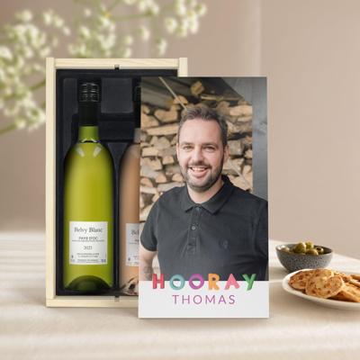 Wijnpakket in bedrukte kist - Belvy - Wit en rosé