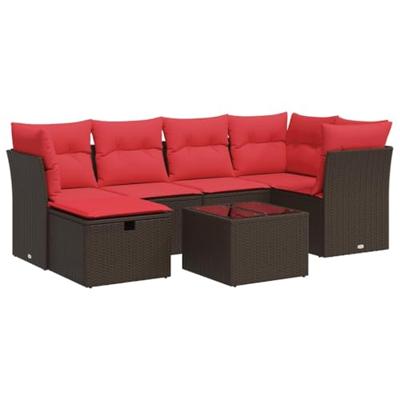 7-delige Loungeset met kussens poly rattan bruin