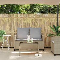 Tuinbank 2-zits met kussens & tafel poly rattan beige - thumbnail