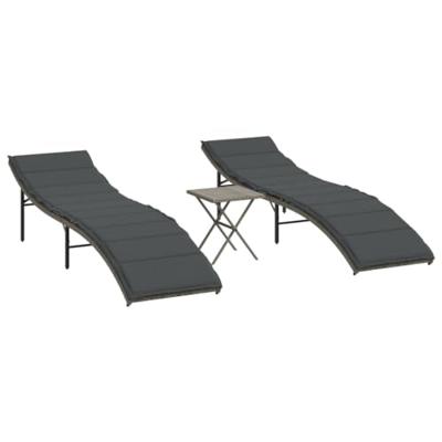Ligbedden 2 st met tafel poly rattan grijs Ligbedden 2 st met tafel poly rattan grijs