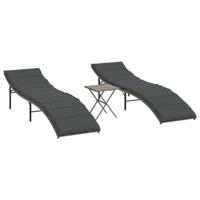 Ligbedden 2 st met tafel poly rattan grijs - thumbnail