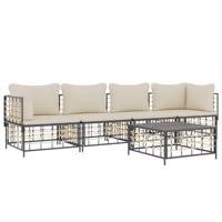 5-delige Loungeset met kussens poly rattan antracietkleurig - thumbnail