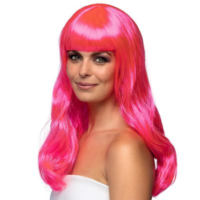 Pruik lang haar pony roze Chique