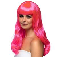 Pruik lang haar pony roze Chique - thumbnail