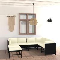 8-delige Loungeset met kussens poly rattan zwart - thumbnail