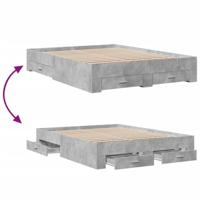 Bedframe met lades bewerkt hout betongrijs 160x200 cm - thumbnail