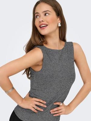 Only Onlea Glitter S/l 2-ways Top Jrs Noos Tops En Singlets Black Silver Glitter