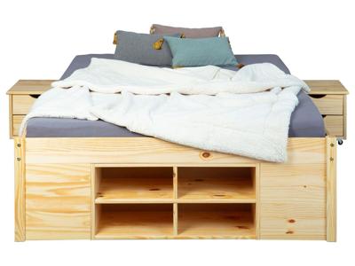 Inter Link Bedframe Claas of Till inclusief 2 nachtkastjes en lattenbodem (Natuur - Claas, 140 x 200 cm)