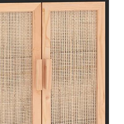 Dressoir 60x30x70 cm massief grenen hout en rattan zwart