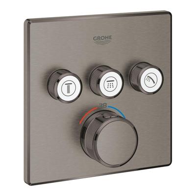 Inbouwkraan GROHE Grohtherm Smart Control Thermostaatkraan met 3-weg Omstelling Vierkant Hard Graphite Geborsteld