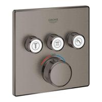 Inbouwkraan GROHE Grohtherm Smart Control Thermostaatkraan met 3-weg Omstelling Vierkant Hard Graphite Geborsteld - thumbnail