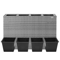 Polyrattan Bloembak 4 delig - Grijs - 95 x 27 x 60 cm - thumbnail