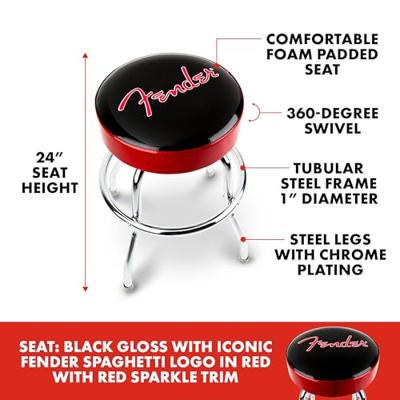 Fender Red Sparkle Logo Barstool 24" zwart-rood-chroom gitaarkruk (61 cm) Fender Red Sparkle Logo Barstool 24" zwart-rood-chroom gitaarkruk (61 cm)