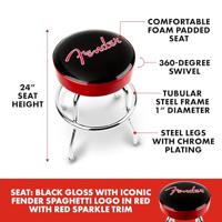 Fender Red Sparkle Logo Barstool 24" zwart-rood-chroom gitaarkruk (61 cm) - thumbnail
