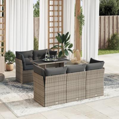 6-delige Loungeset met kussens poly rattan grijs