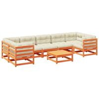 8-delige Loungeset met kussens massief grenenhout wasbruin - thumbnail