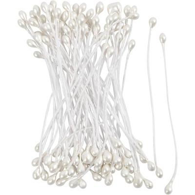 Creativ Company Bloemmeeldraden, l: 6,4 cm, d 2 mm, wit parelmoer, 100 stuk/ 1 doos