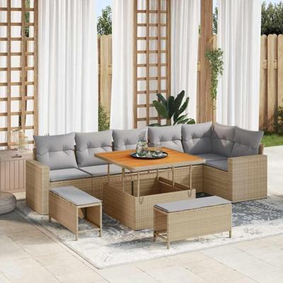 Tuinbankenset 9 pcs Beige poly rattan