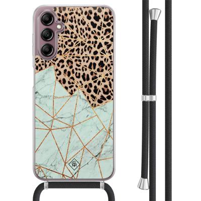 Samsung Galaxy A14 hoesje met koord - Luipaard marmer mint