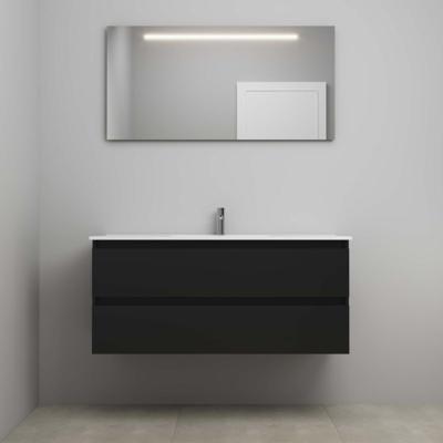 On-Line Badkamermeubelset - 120 cm - Voorgemonteerd - Porseleinen Wastafel - 1 Kraangat - Spiegel met LED-Verlichting - Mat Zwart
