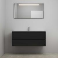 On-Line Badkamermeubelset - 120 cm - Voorgemonteerd - Porseleinen Wastafel - 1 Kraangat - Spiegel met LED-Verlichting - Mat Zwart - thumbnail