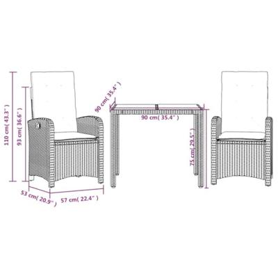 3-delige Tuinset met kussens poly rattan zwart