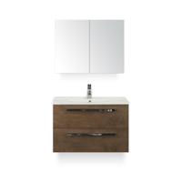 Seville Badmeubelset 80 cm - Tabacco - Keramische Wastafel Wit Enjoy - met Spiegelkast - thumbnail