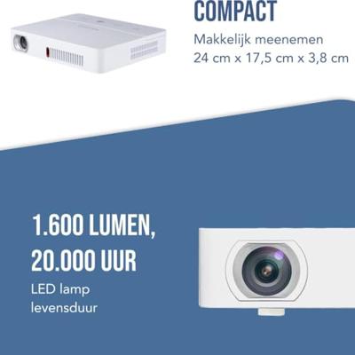 Salora DBS350 Beamer - Mini beamer - Projector - Accu - Android - Bluetooth - WiFi - 1600 ANSI Lumen - DLP WXGA 1280x800 - Intelligente projector - Compact