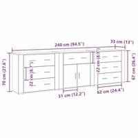 Dressoir met lade Zwart Eiken 240 x 33 x 70 cm Bewerkt hout - thumbnail