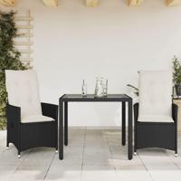 3-delige Bistroset met kussens poly rattan zwart - thumbnail