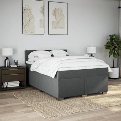 Boxspring met matras stof donkergrijs 140x190 cm