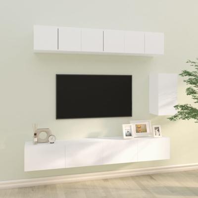 6-delige Tv-meubelset bewerkt hout wit 6-delige Tv-meubelset bewerkt hout wit