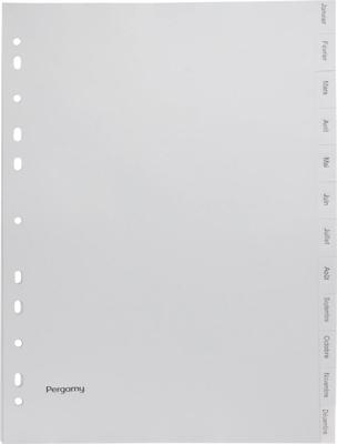 Pergamy tabbladen, ft A4, 11-gaatsperforatie, grijze PP, janvier-décembre