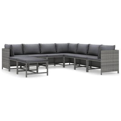 9-delige Loungeset met kussens poly rattan grijs