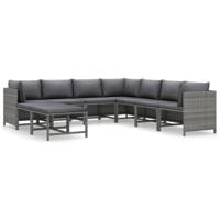 9-delige Loungeset met kussens poly rattan grijs - thumbnail